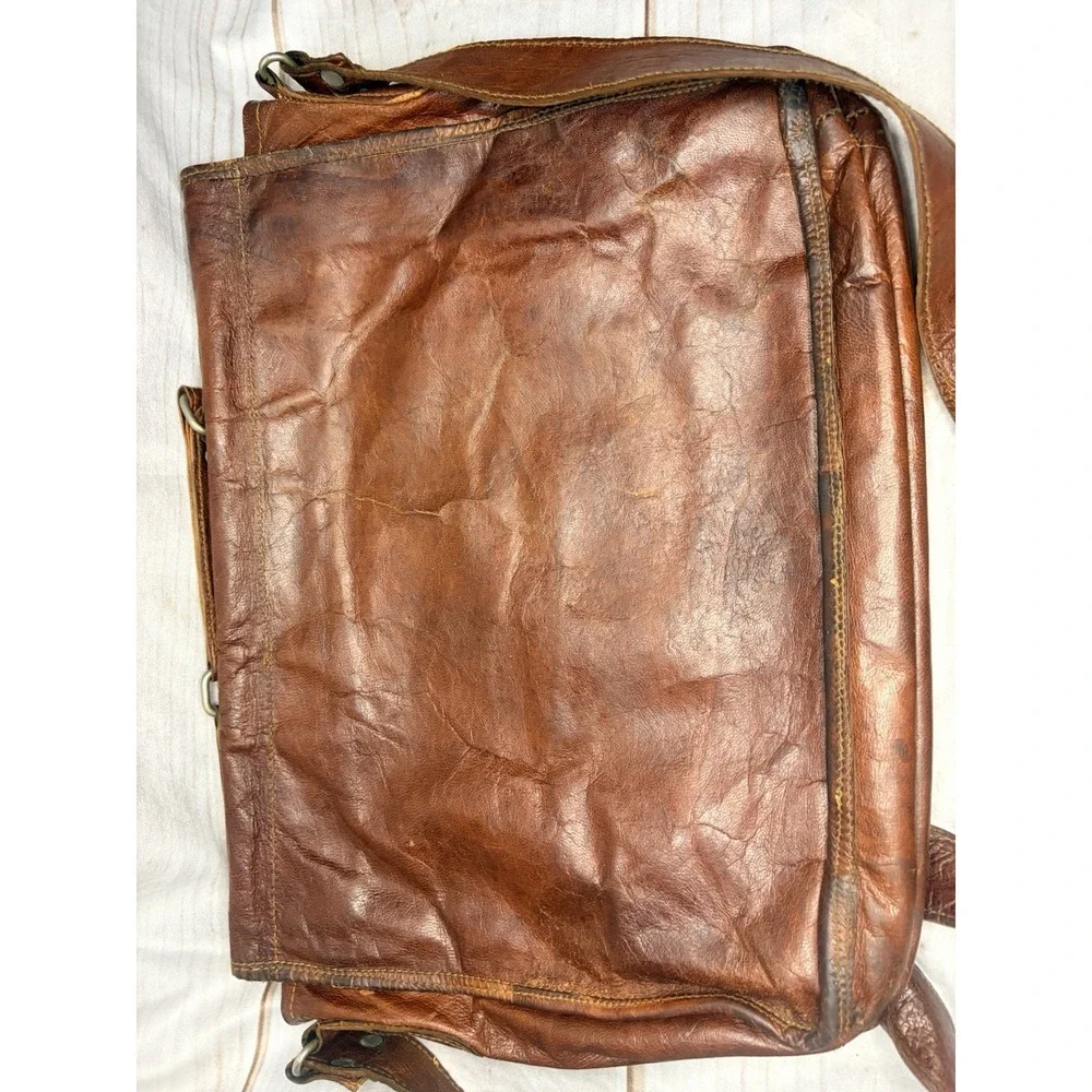 Vintage Vida Vida Brown Distress Leather Messenger Bag Satchel Laptop Crossbody